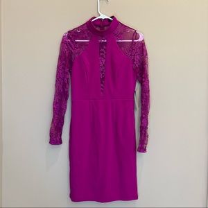 Lulu’s Magenta Long Sleeve Lace Mini Dress